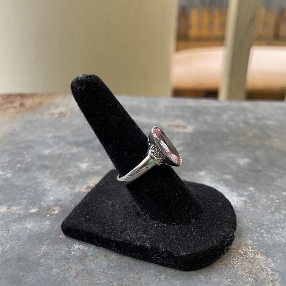 Pink Tourmaline and Marcasite Oval Ring Size 5.5 - Picture 3 of 5